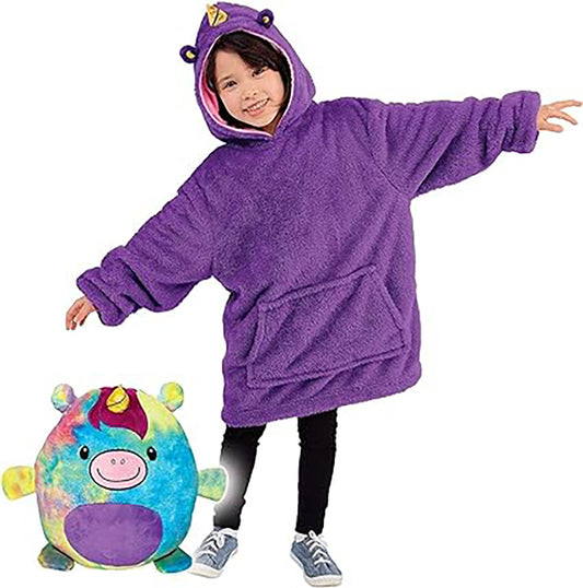 Purple Unicorn - Novelty Fold Up Pillow Fleece Kids Hoodie