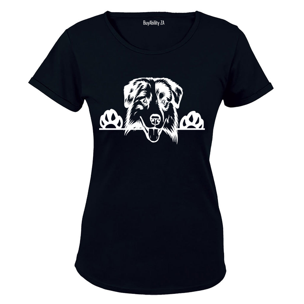 Australian Shepherd Peeking Dog - Ladies - T-Shirt - BuyAbility