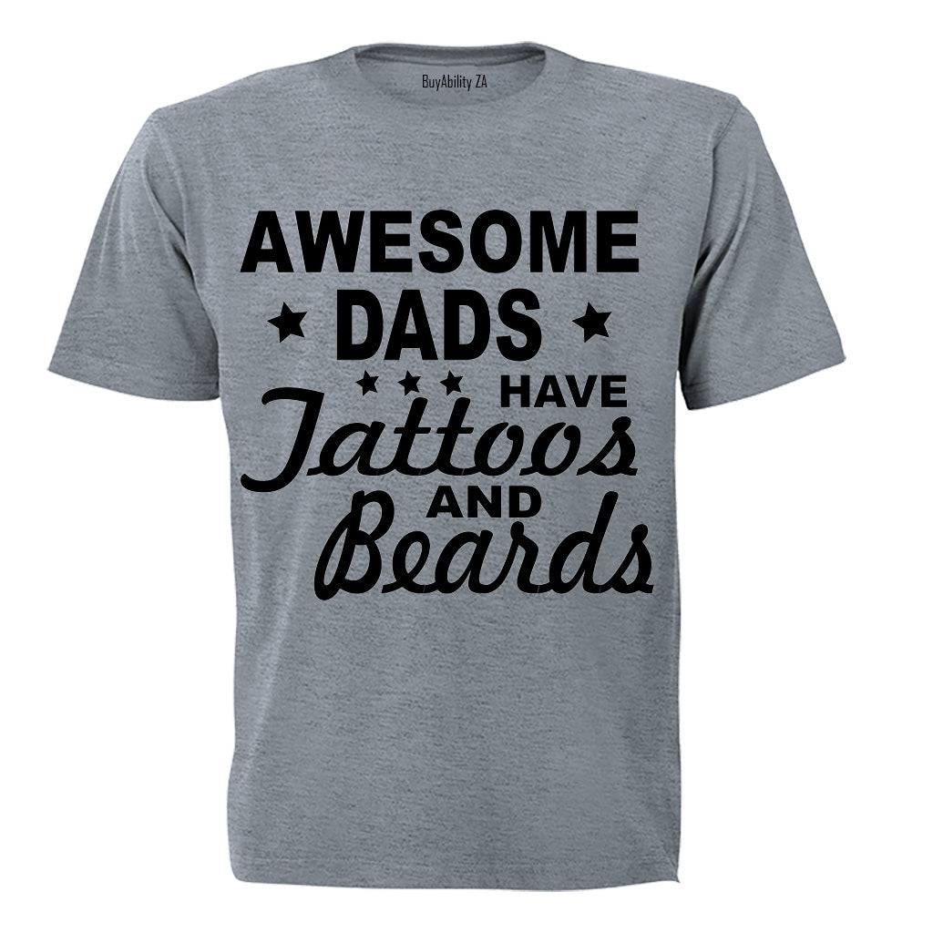 Awesome Dads have Tattoos & Beards - Stars - Adults - T-Shirt - BuyAbility