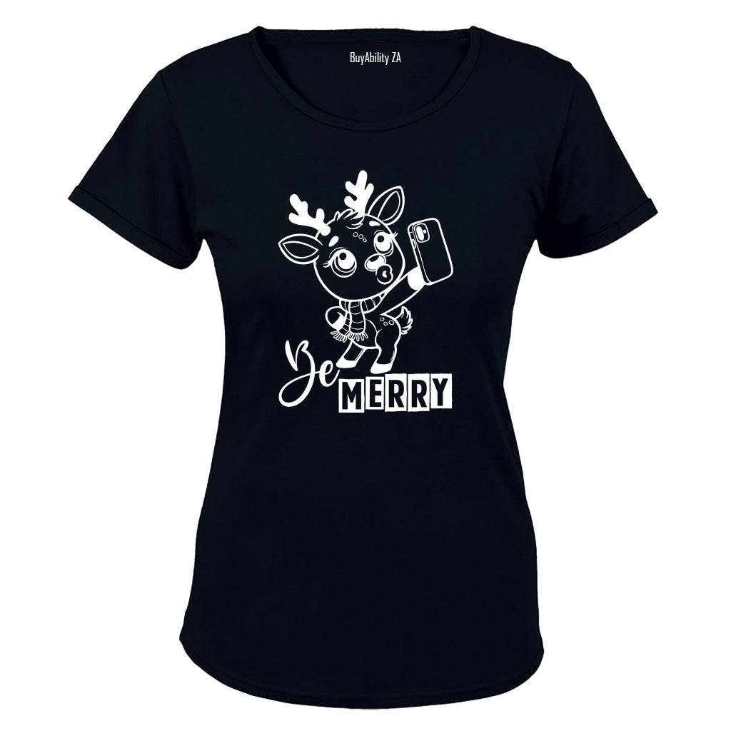 Be Merry - Christmas Reindeer - Ladies - T-Shirt - BuyAbility South Africa