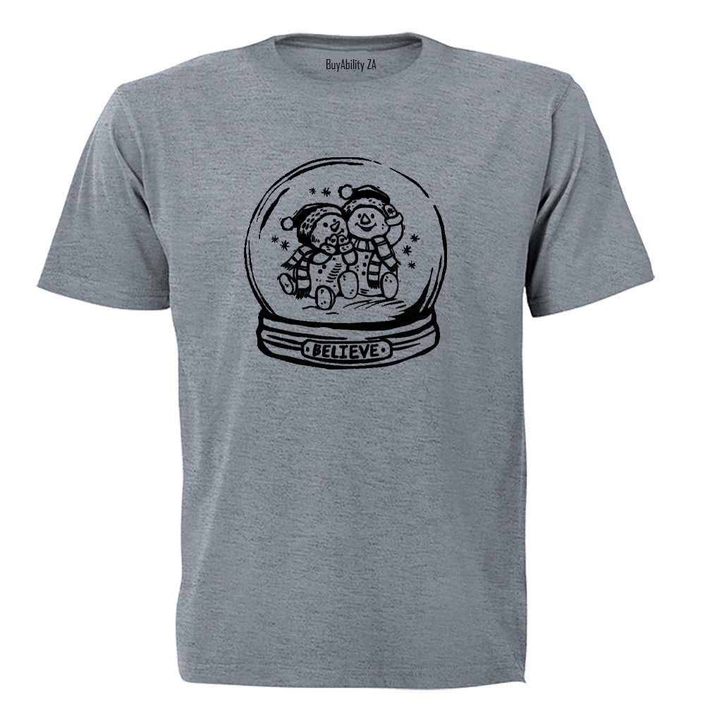 Believe - Christmas Snowman Globe - Adults - T-Shirt