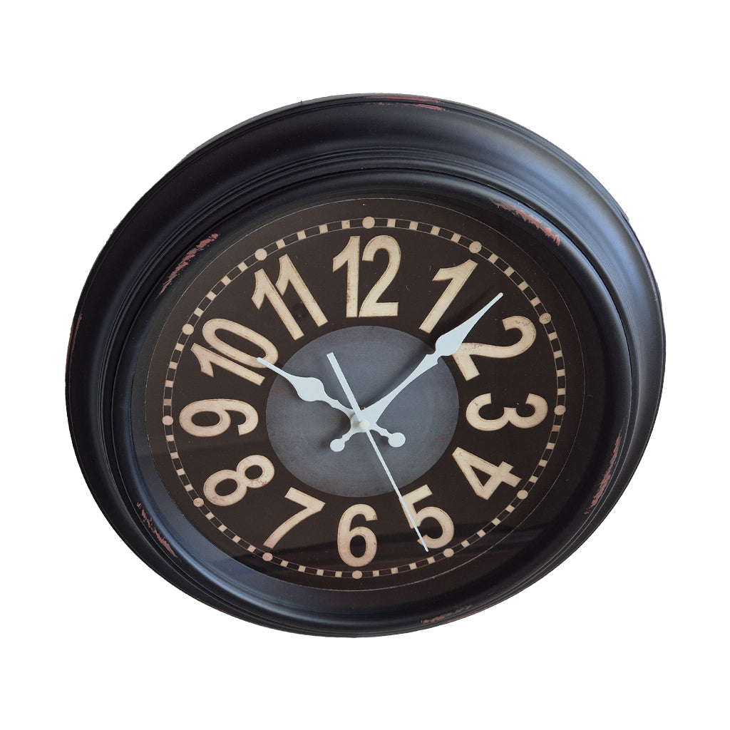 Antique Rustic Vintage Clock - Black with Red