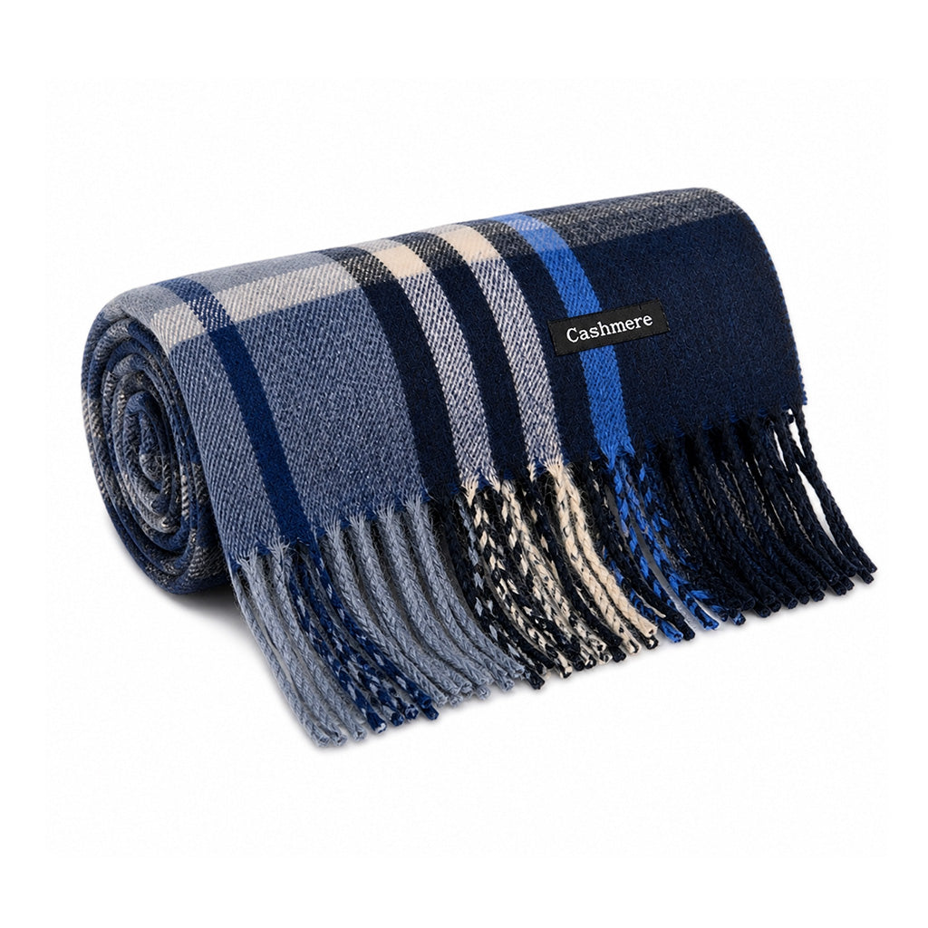 Navy Cashmere Plaid Scarf - BuyAbility