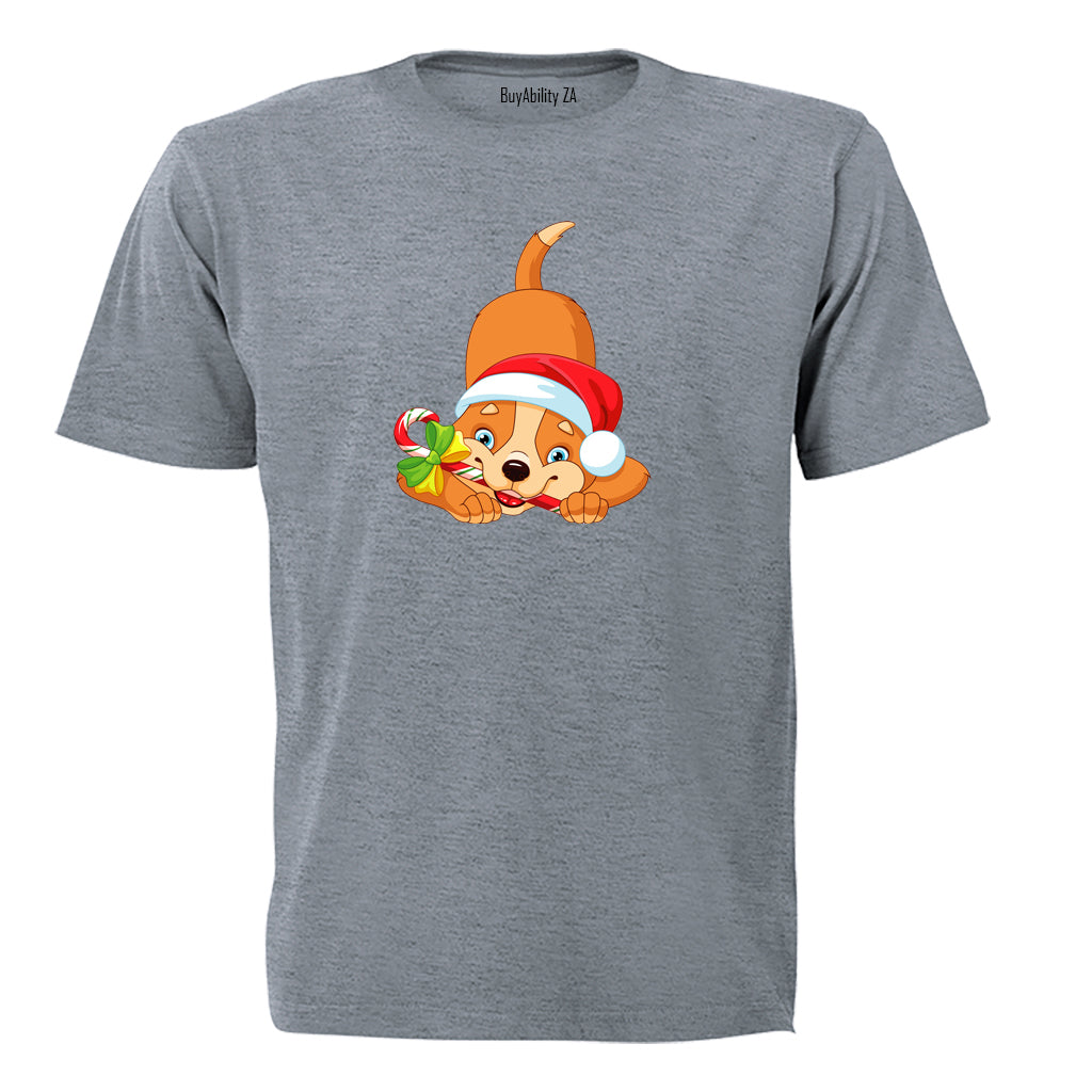 Christmas Candy Cane Dog - Kids T-Shirt