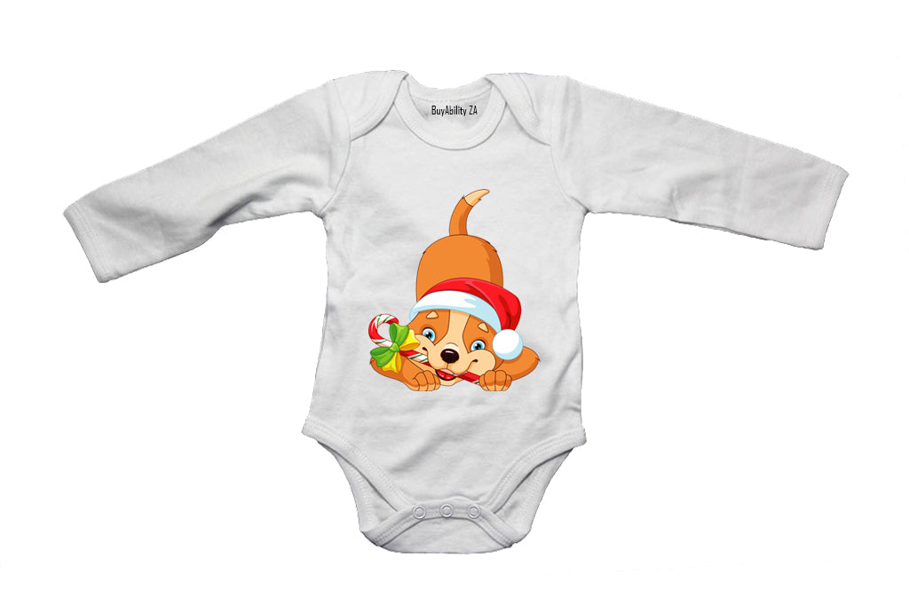 Christmas Candy Cane Dog - Baby Grow