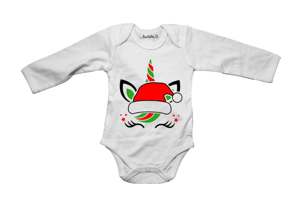 Christmas Hat Unicorn - Baby Grow