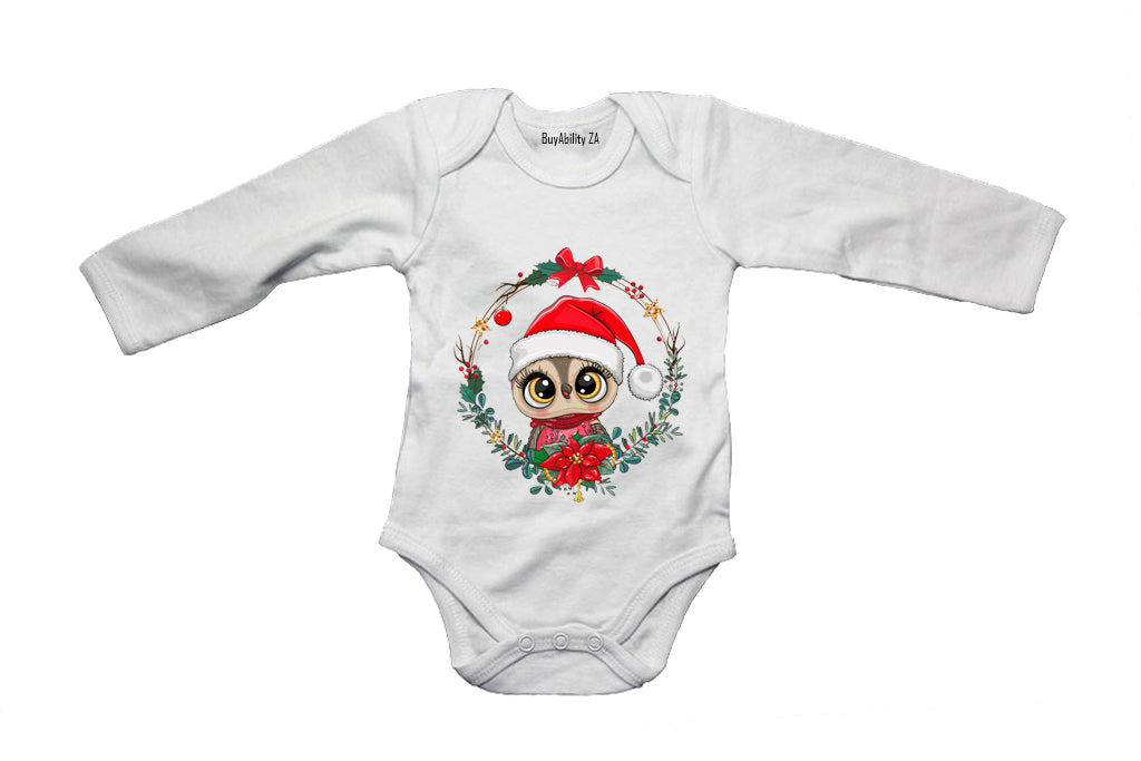 Christmas Owl Wreath - Baby Grow