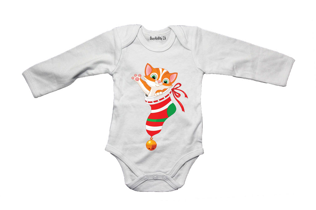 Christmas Stocking Kitten - Baby Grow
