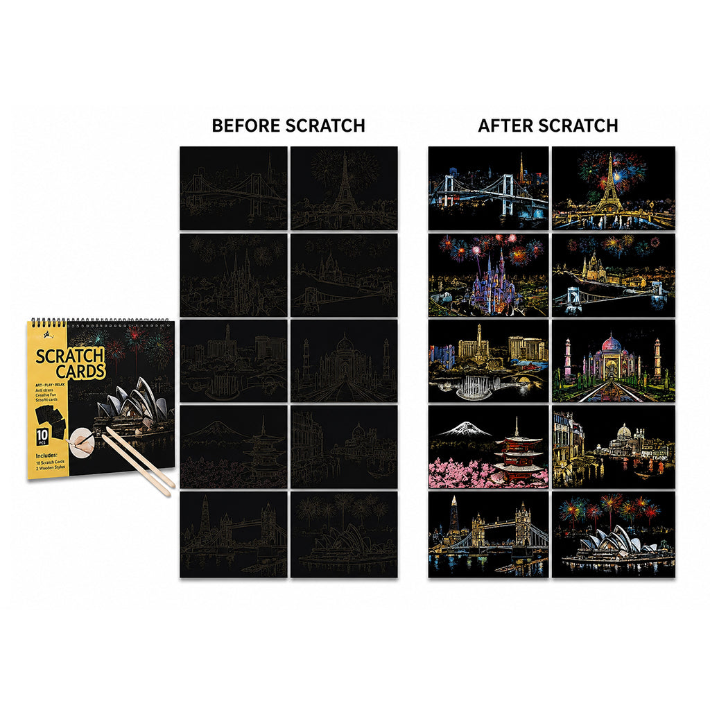 City Landmarks - Creative Scratch Art Book 10 Piece