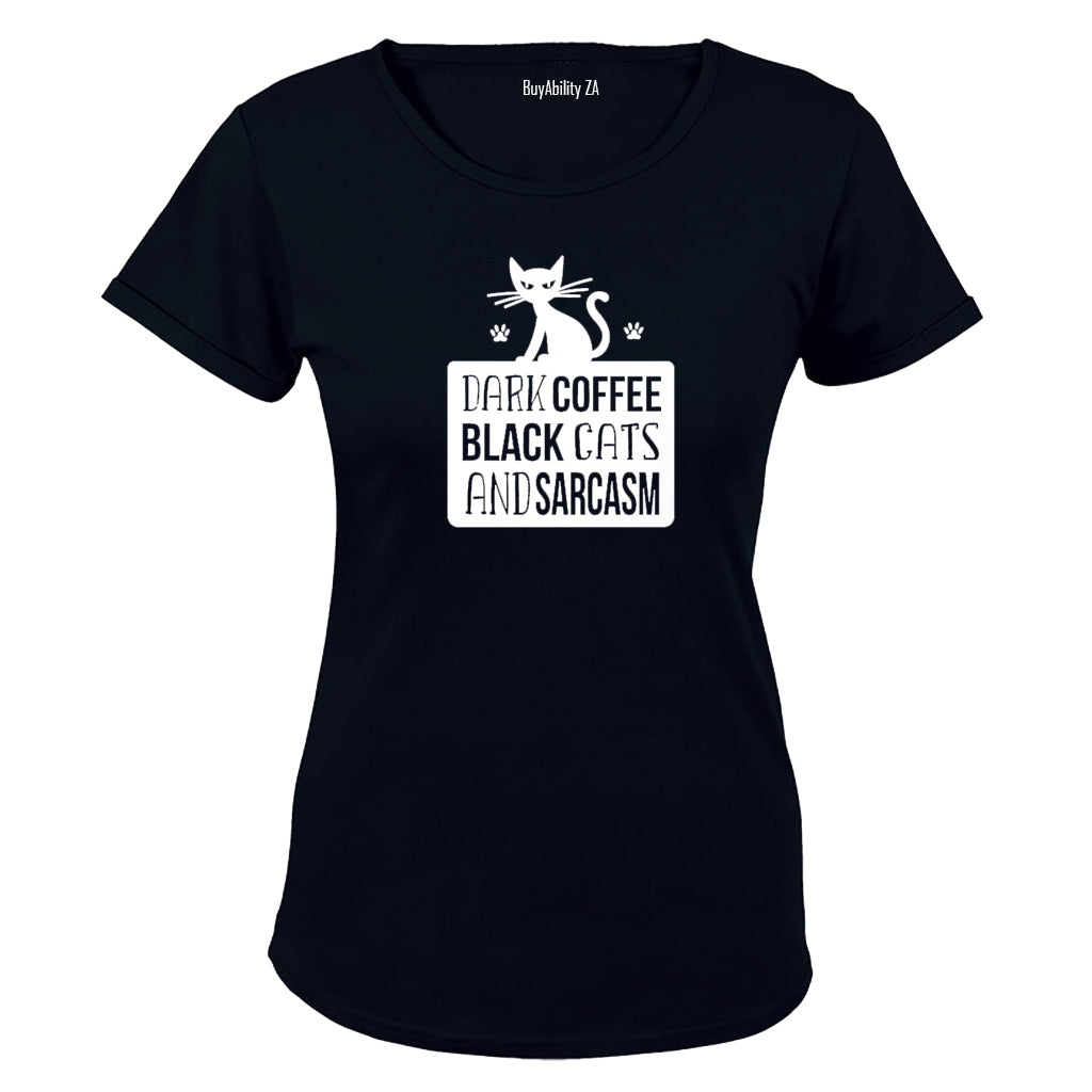 Dark Coffee + Black Cats - Halloween - Ladies - T-Shirt