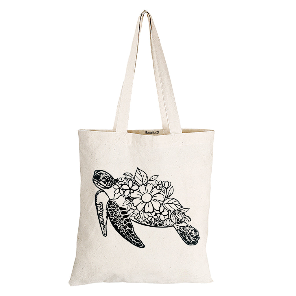 Floral Sea Turtle - Eco-Cotton Natural Fibre Bag - BuyAbility South Africa