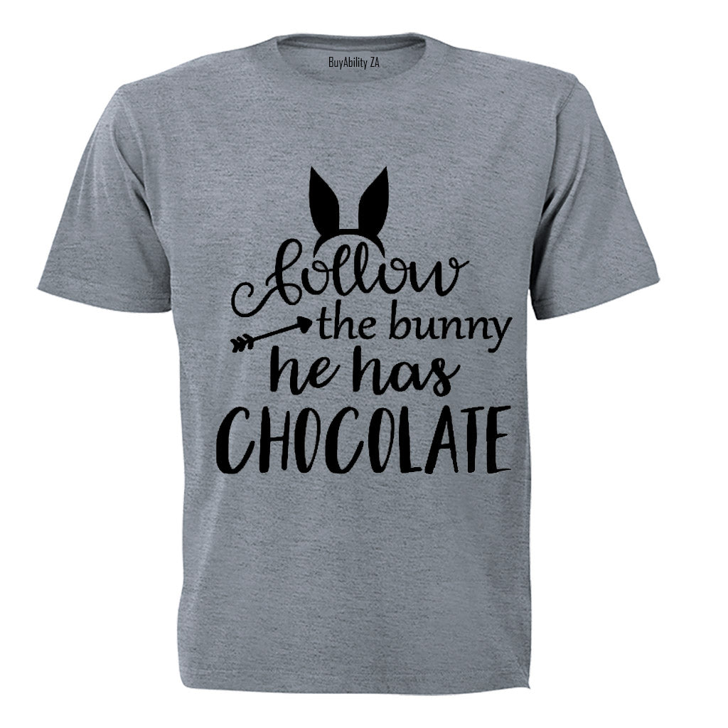 Follow The Bunny - He Has Chocolate! - Kids T-Shirt