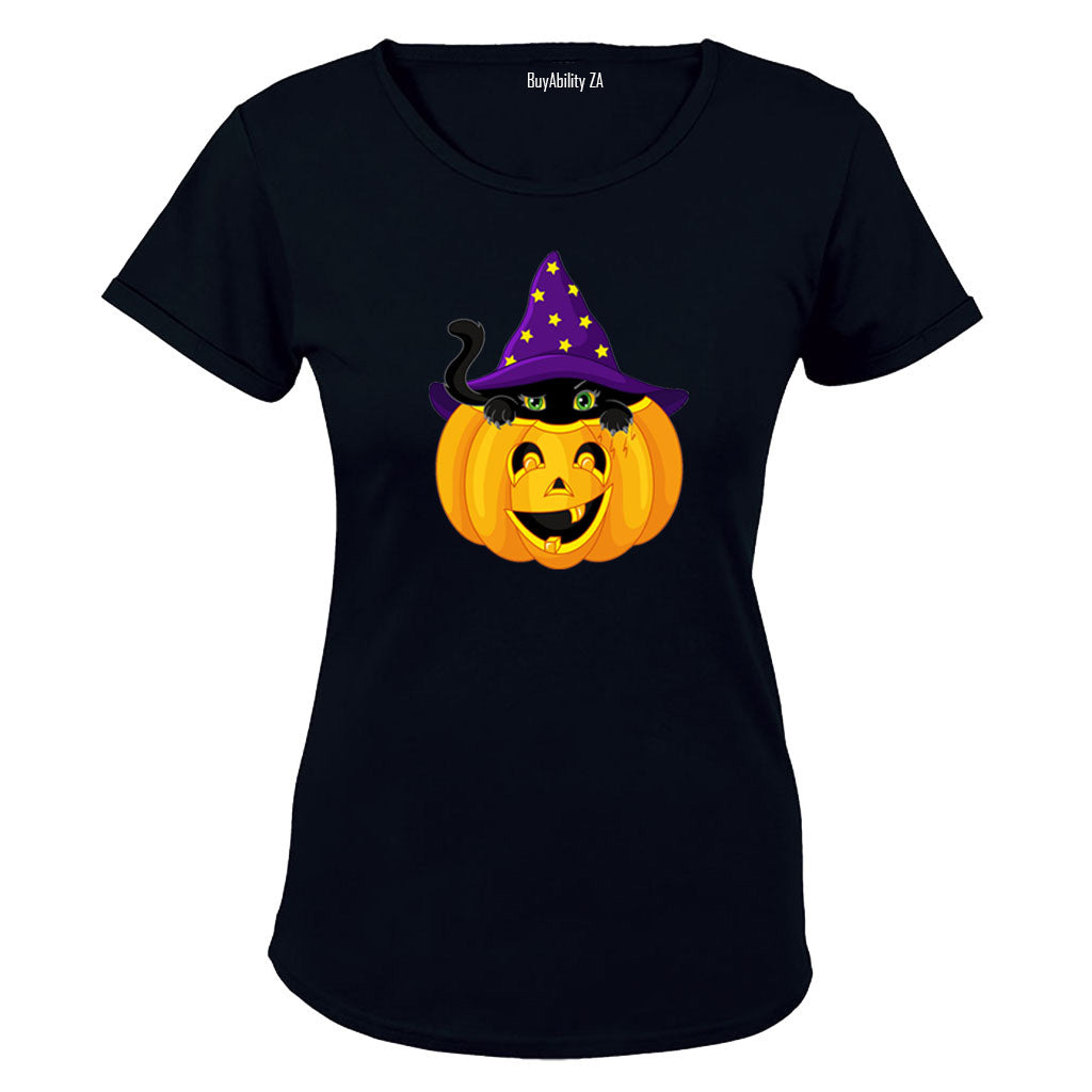 Halloween Peeking Cat - Ladies - T-Shirt