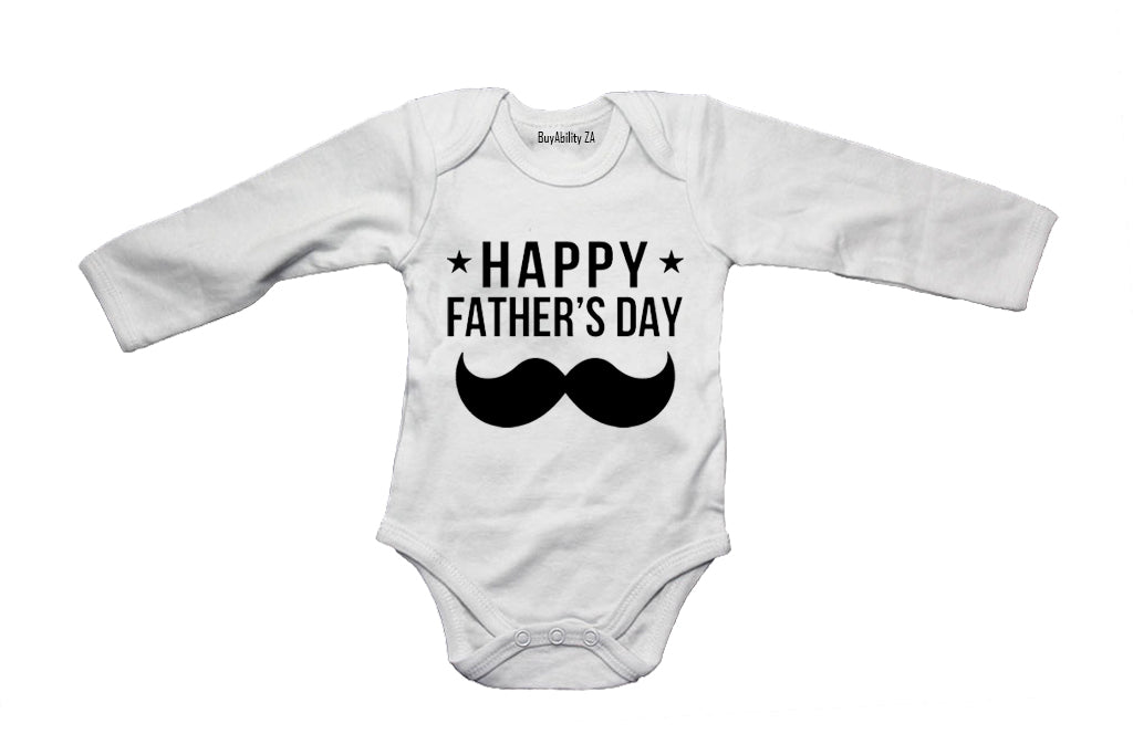 Happy Fathers Day - Mustache & Stars - Baby Grow