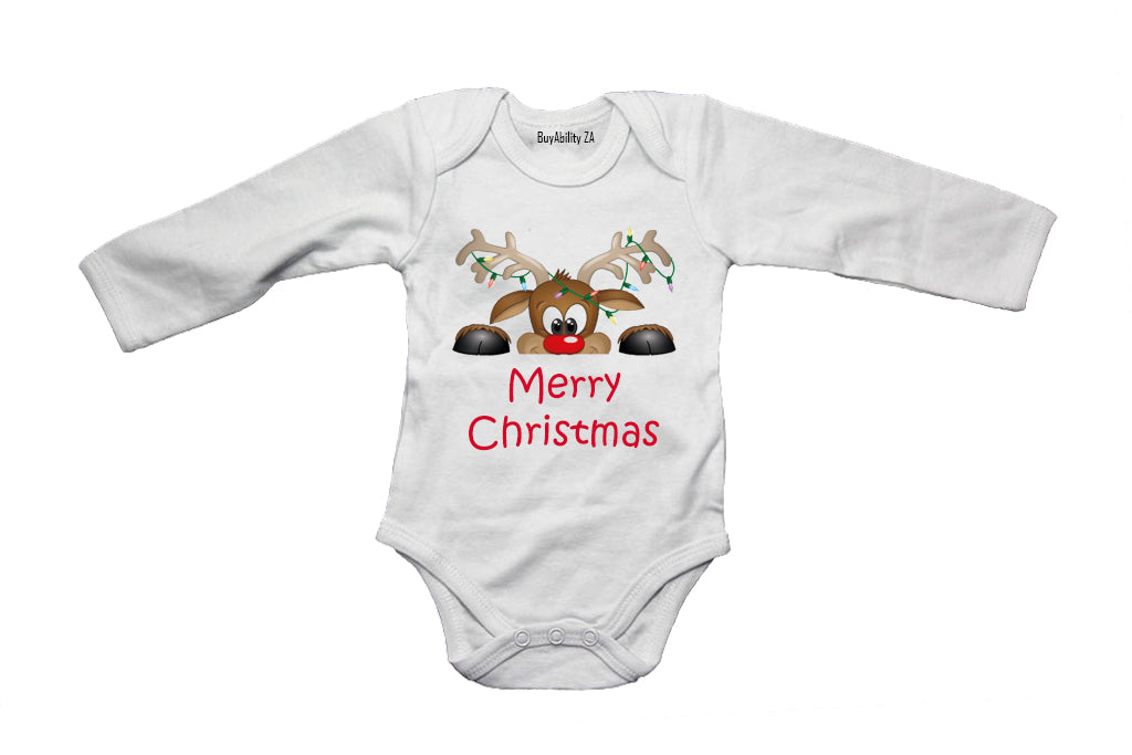 Merry Christmas - Peeking Reindeer! - Baby Grow