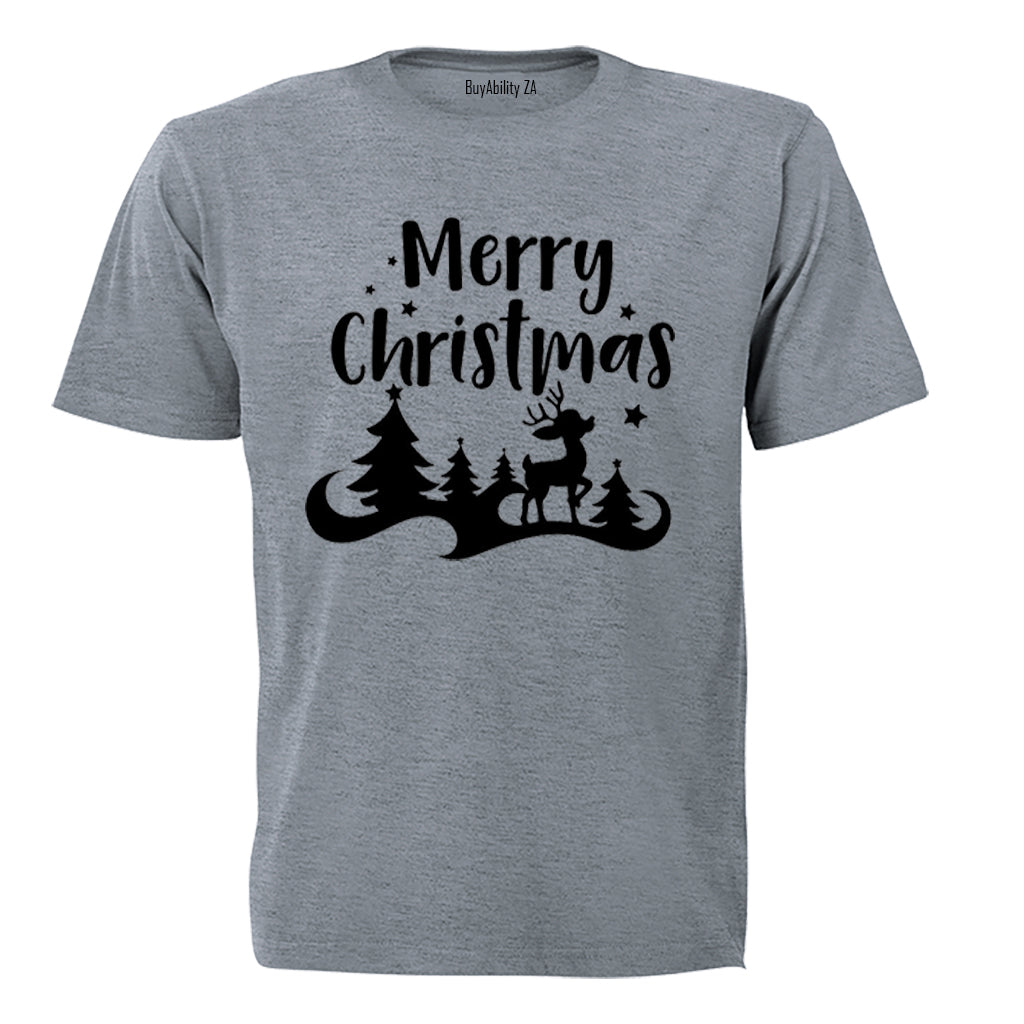 Merry Christmas - Reindeer Silhouette - Adults - T-Shirt