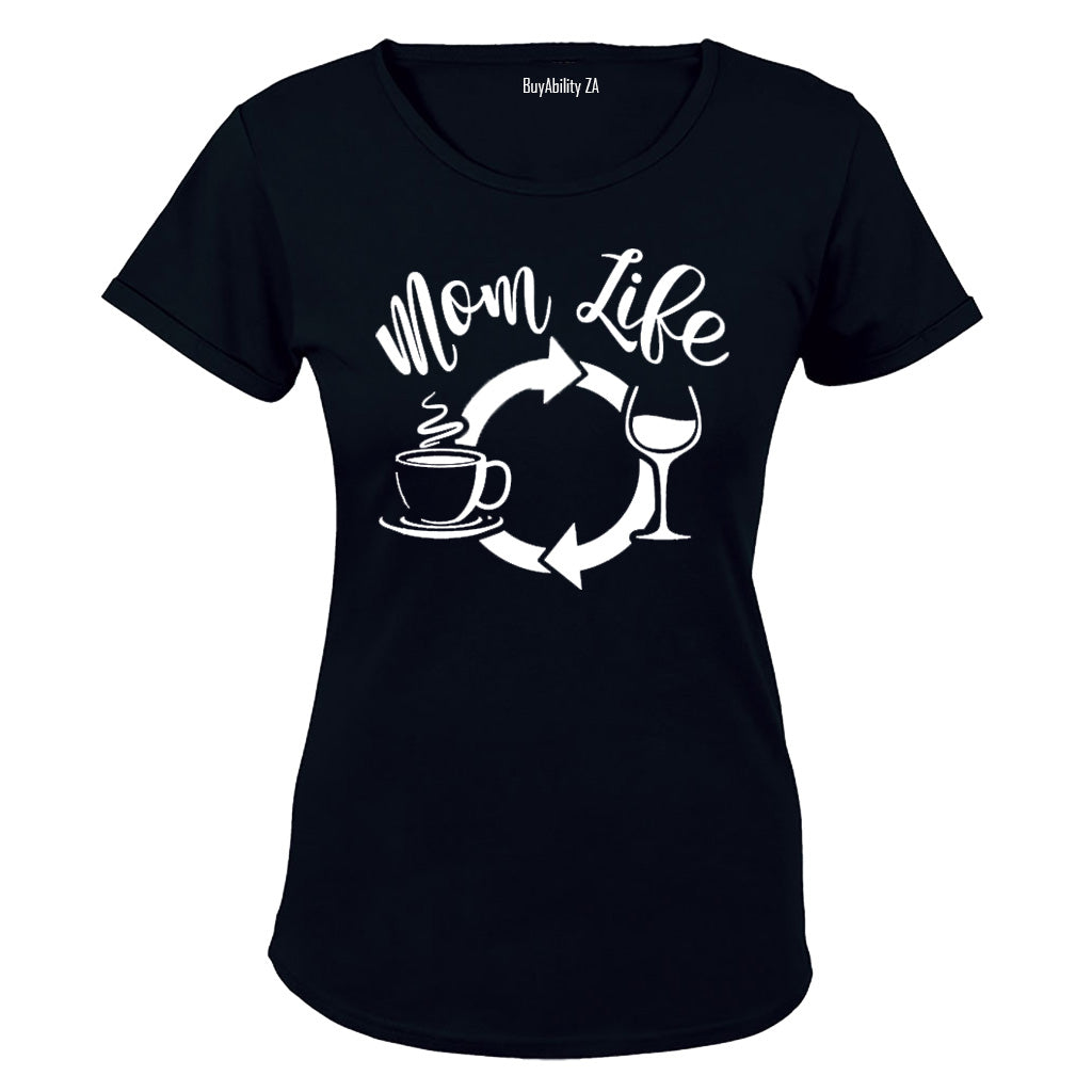 Mom Life - Coffee and Wine - Ladies - T-Shirt - BuyAbility