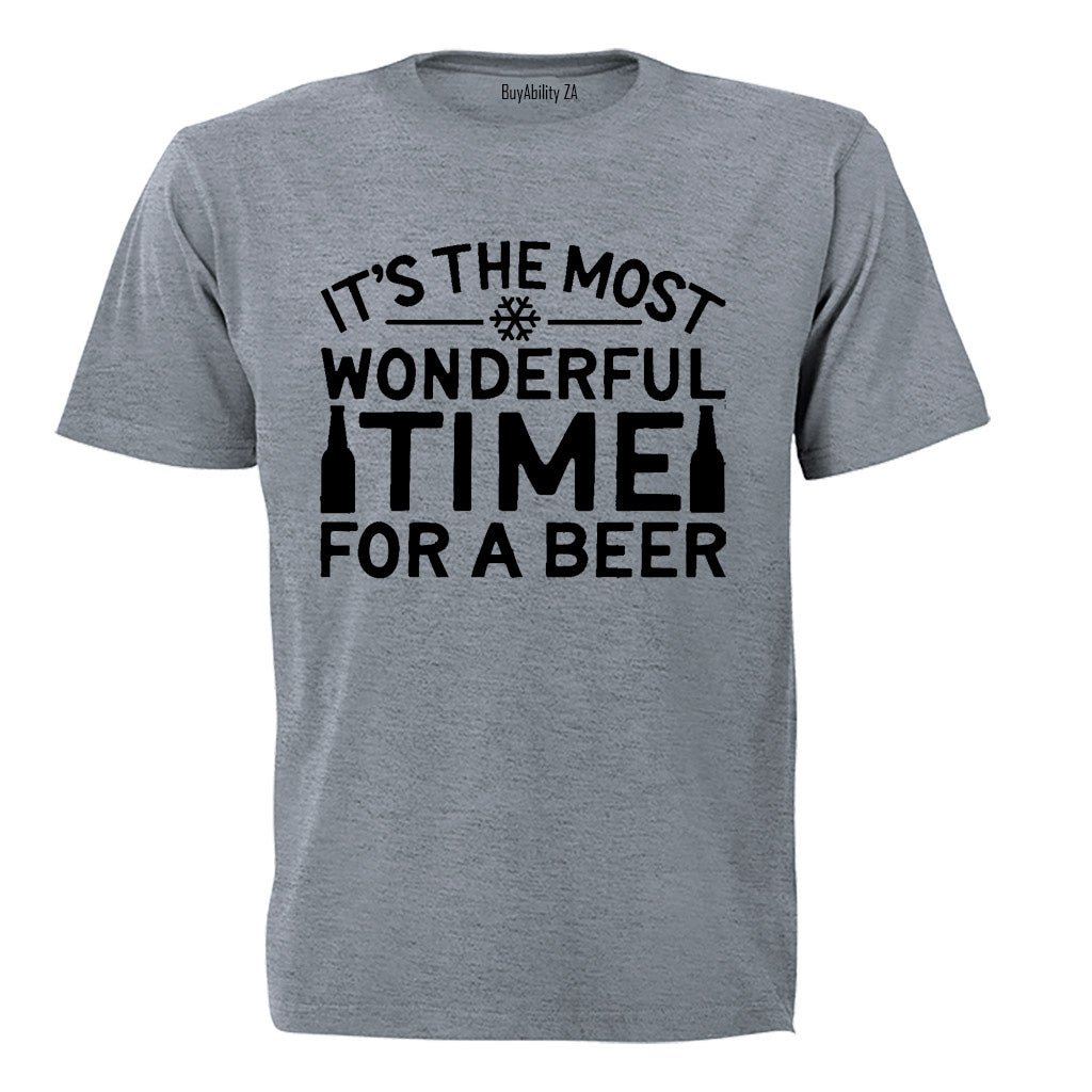 Most Wonderful Time for a BEER - Christmas - Adults - T-Shirt