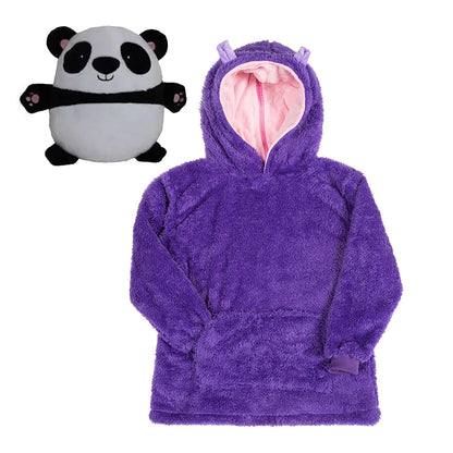 Panda - Novelty Fold Up Pillow Fleece Kids Hoodie