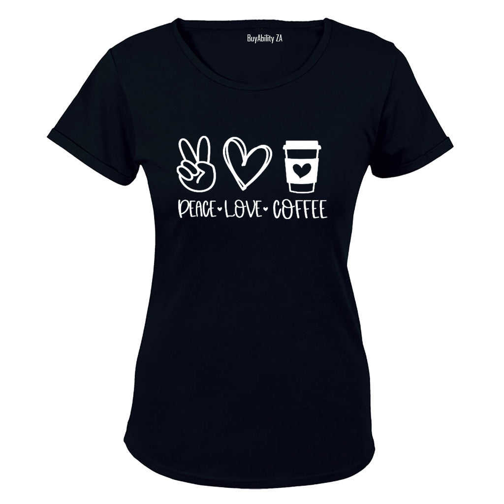 Peace. Love. Coffee - Ladies - T-Shirt - BuyAbility