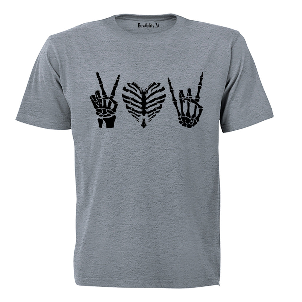 Peace. Love. Rock - Adults - T-Shirt