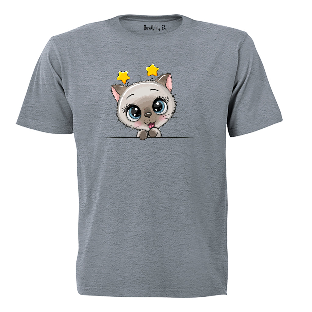 Peeking Kitten - Stars - Kids T-Shirt
