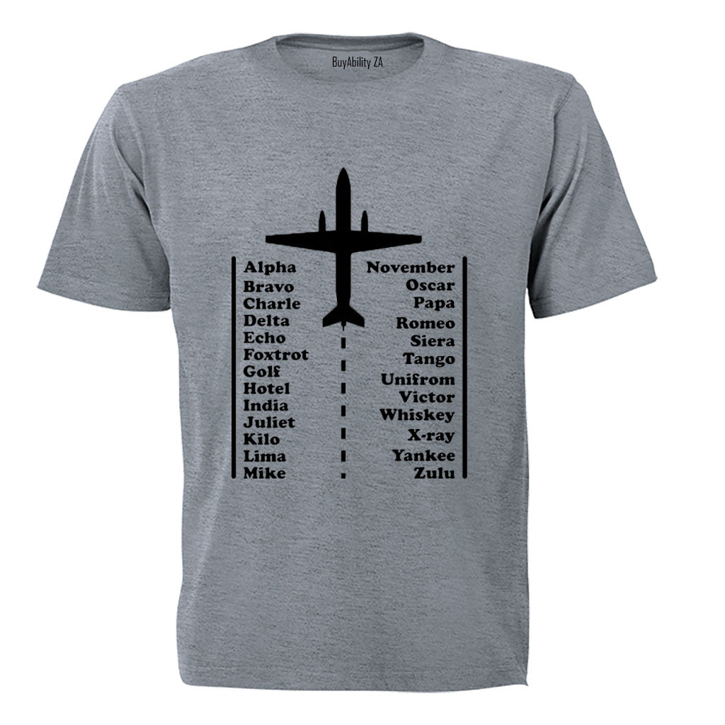 Pilot Alphabet Code - Adults - T-Shirt - BuyAbility