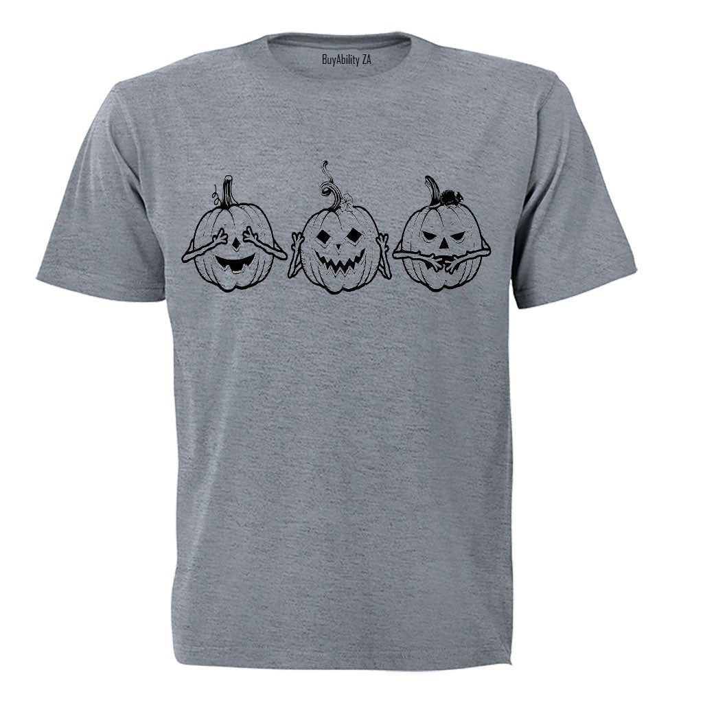 See. Hear. Speak No Evil Pumpkins - Halloween - Adults - T-Shirt - BuyAbility