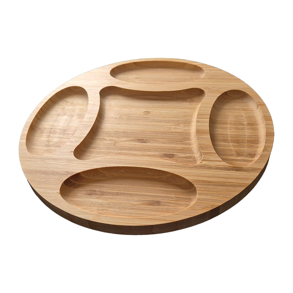 Round Bamboo Serving Tray with 5 Compartments