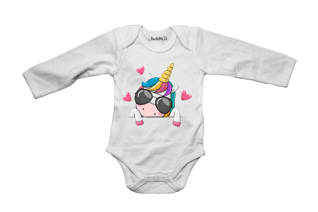 Sunglasses Peeking Unicorn - Baby Grow