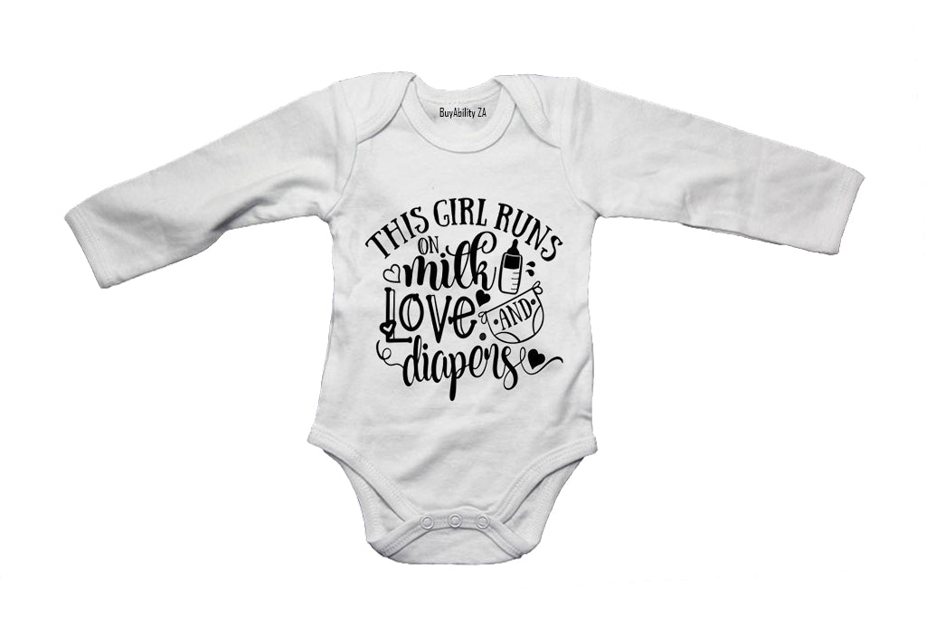 This Girl Runs on Milk, Love & Diapers - Baby Grow