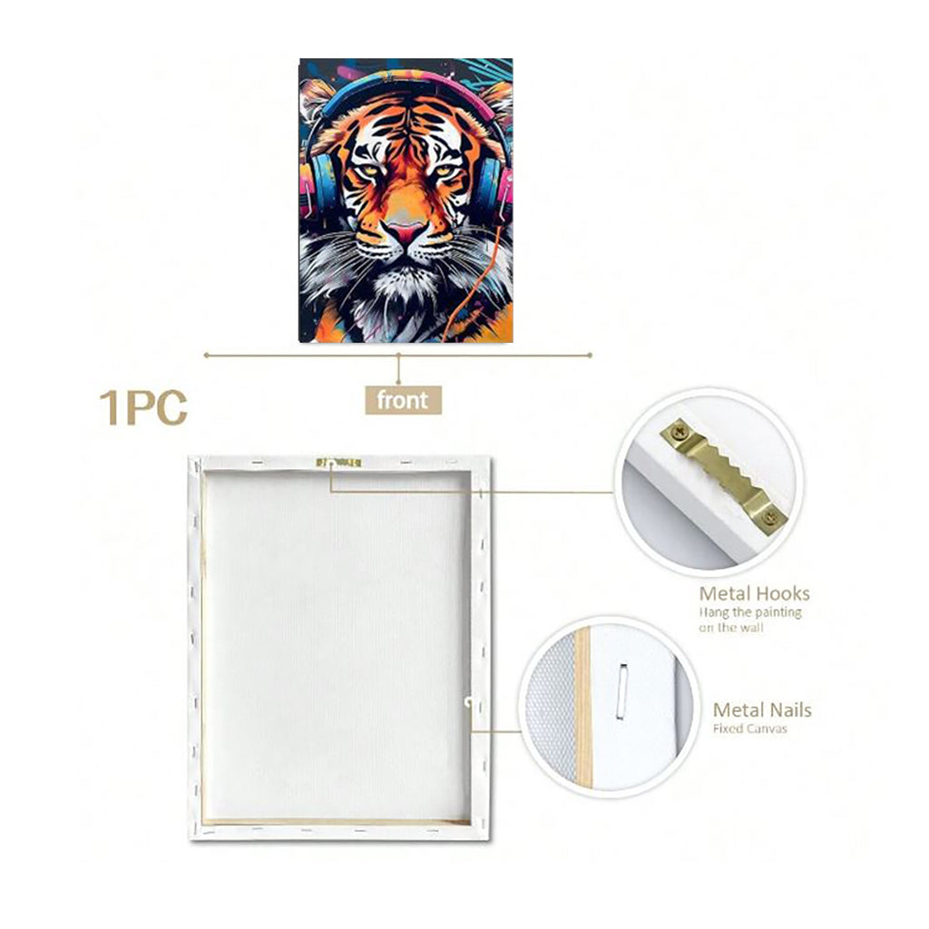 Music Tiger - Framed Canvas Wall Art