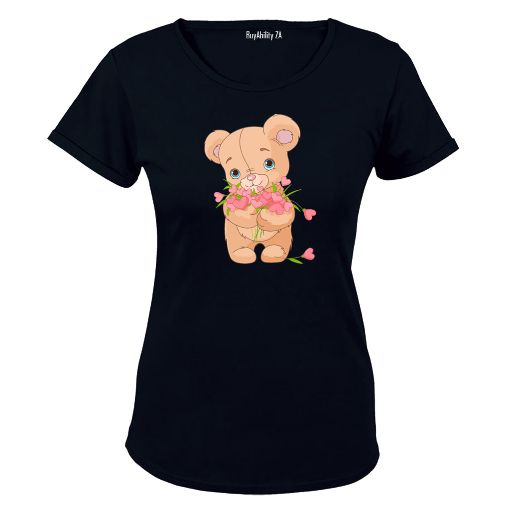 Valentine Flowers Teddy - Ladies - T-Shirt