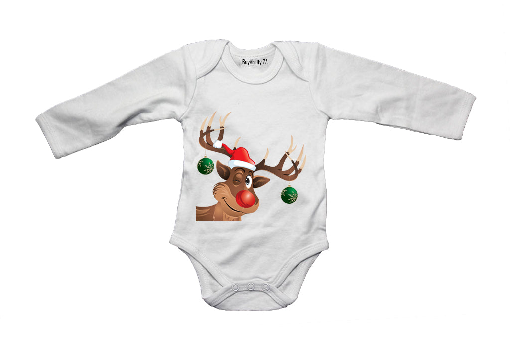 Winking Christmas Reindeer - Baby Grow