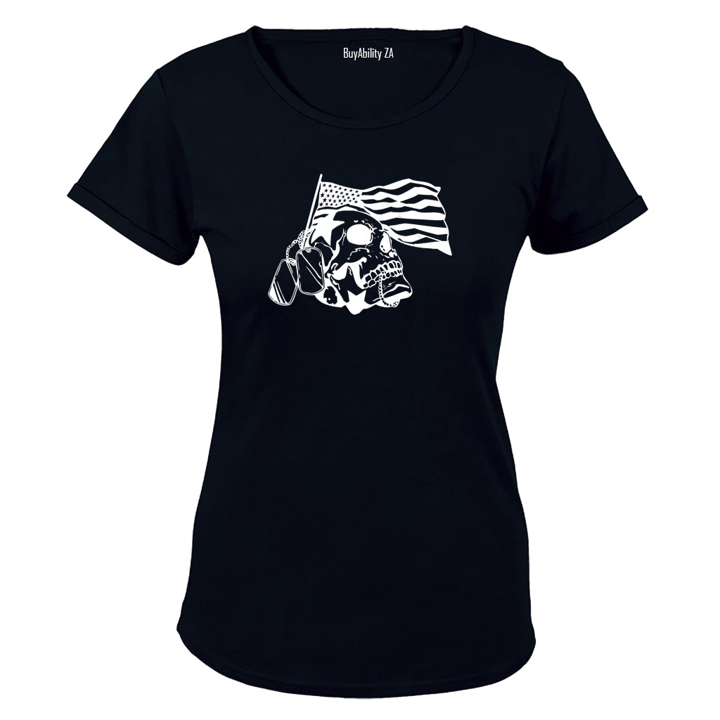 American Veteran Skeleton Skull - Ladies - T-Shirt