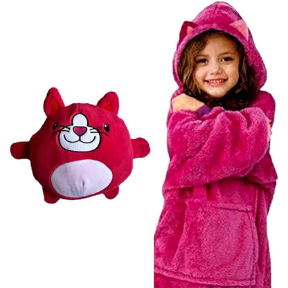 Pink Cat - Novelty Fold Up Pillow Fleece Kids Hoodie