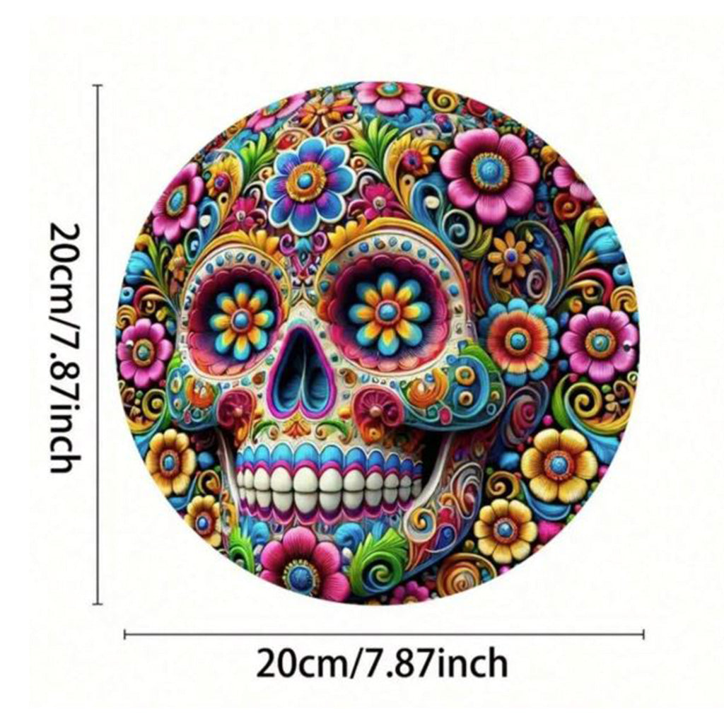 Colourful Sugar Skull Metal Sign - 20cm