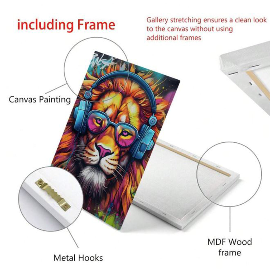 Music Lion - Framed Canvas Wall Art