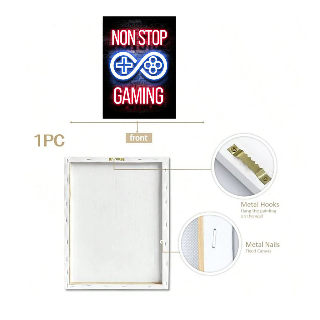 Non Stop Gaming - Framed Canvas Wall Art