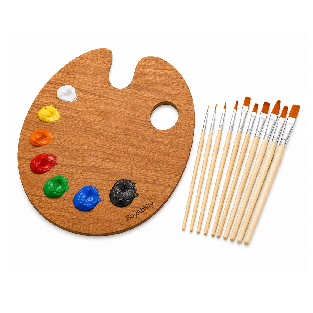13-Piece Artist Paint Brush & Wooden Palette Set