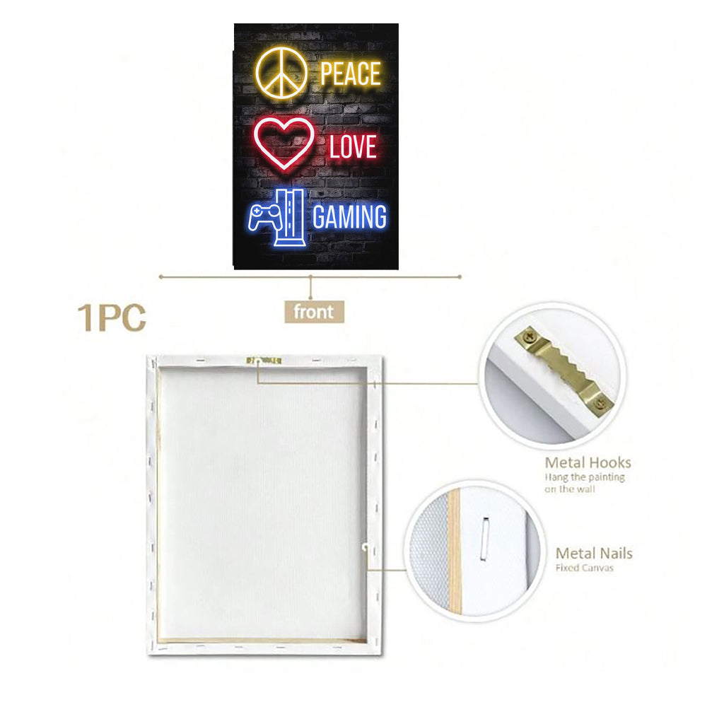 Peace. Love. Gaming - Framed Canvas Wall Art
