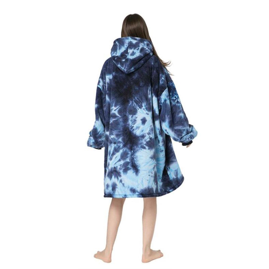 Over-sized Tie Die Blue Fleece Hoodie - One Size