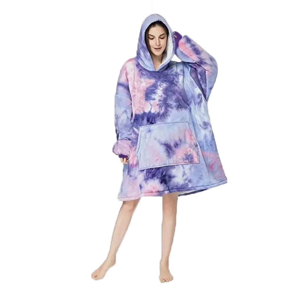 Over-sized Tie Dye Purple Fleece Hoodie - One Size - BuyAbility