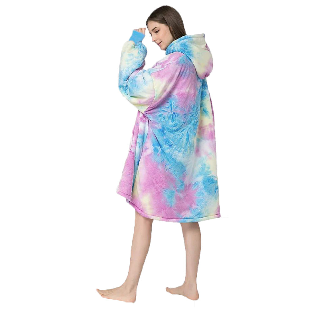 Over-sized Tie Dye Blue Purple and Yellow Fleece Hoodie - One Size - BuyAbility