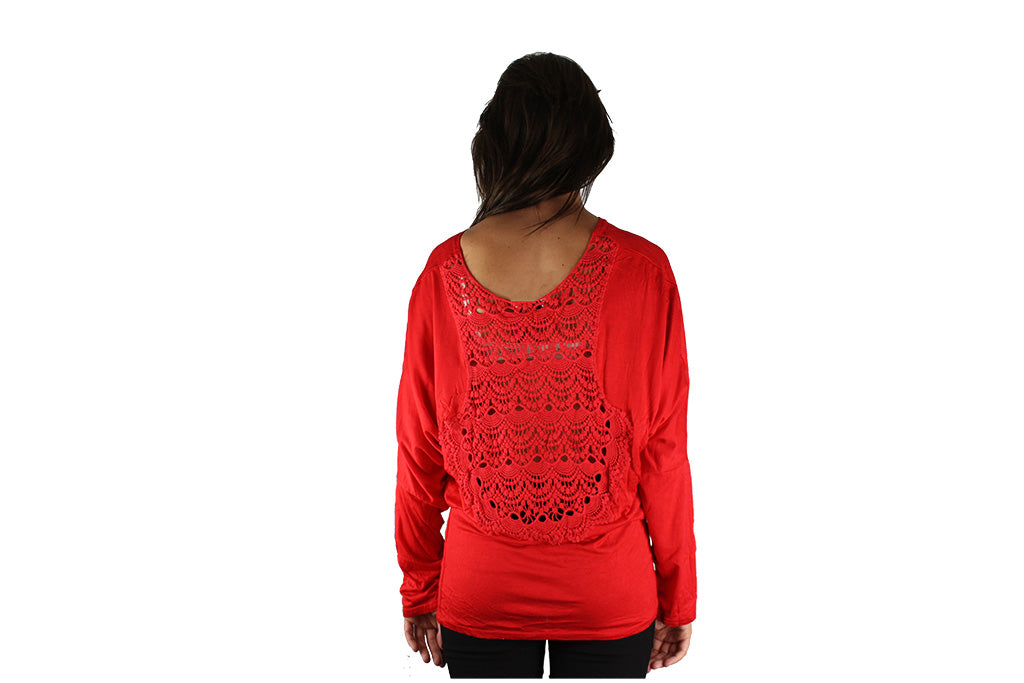 Red Long Sleeve Top With Lace Backing - BuyAbility