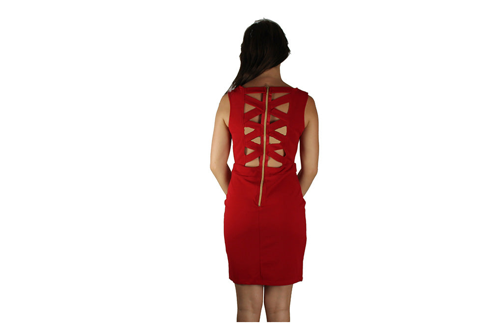 Red Dress with Strapped Backing - BuyAbility