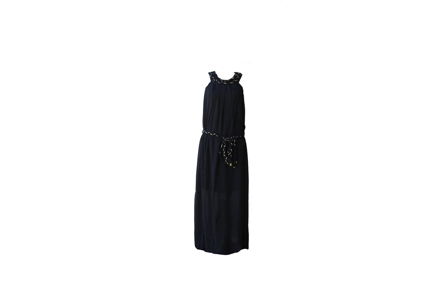 Long Black Dress with Rope Detail - BuyAbility