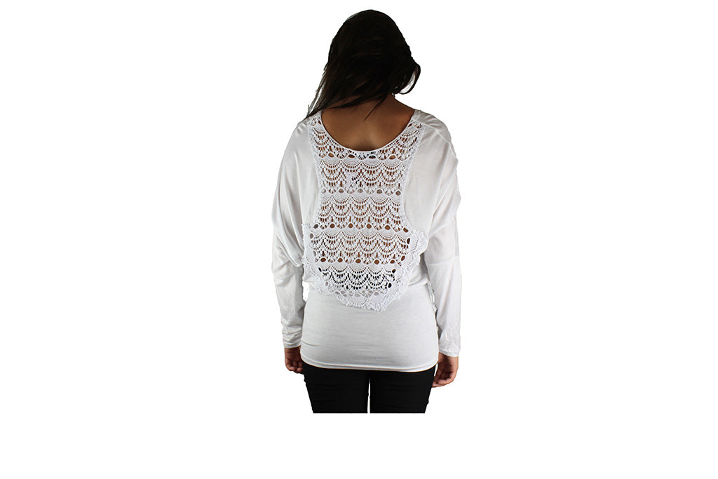 White Long Sleeve Top With Lace Backing - BuyAbility