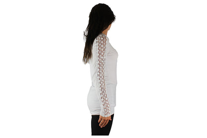 White Long Sleeve Top With Lace Sleeves & Gold Bar - BuyAbility