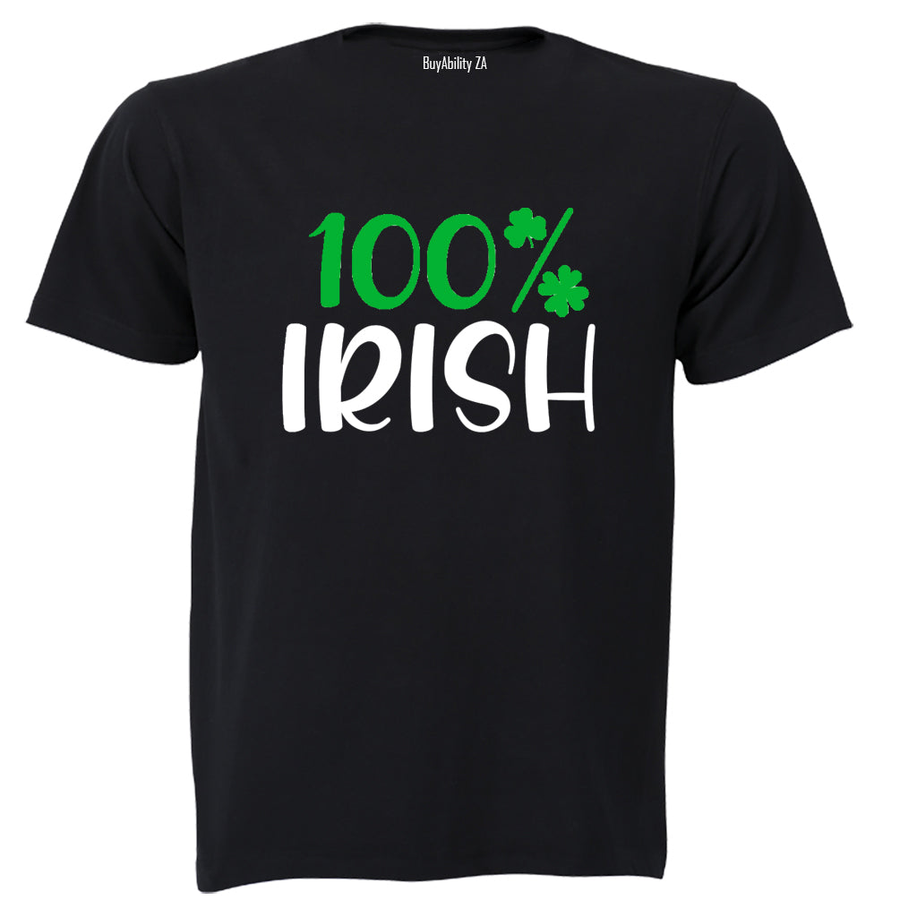 100% Irish - St. Patricks - Adults - T-Shirt - BuyAbility